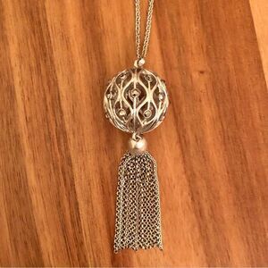 Lucky Brand | Silver Tone Ball and Tassel Necklace | 36” Adjustable